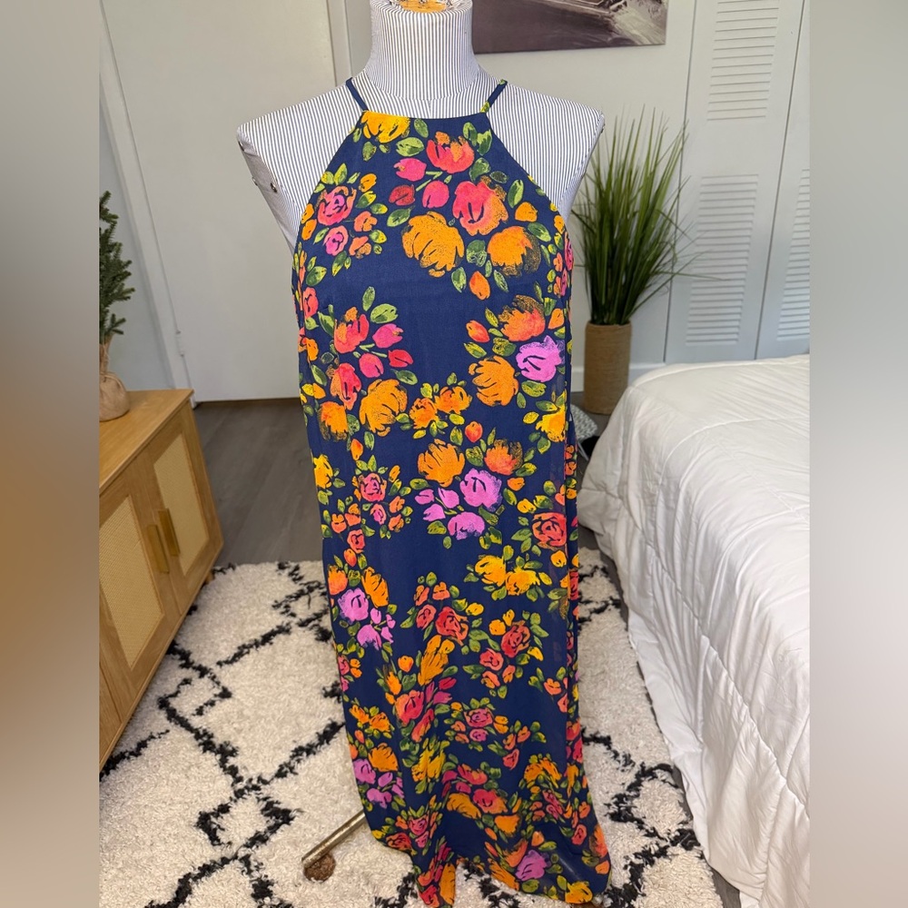 Donna Morgan Bright Floral Navy Maxi Dress
